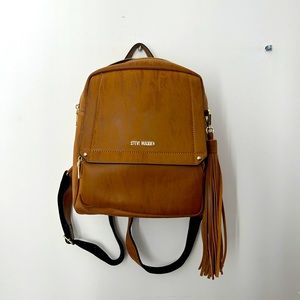 Steve Madden fringe light brown leather backpack